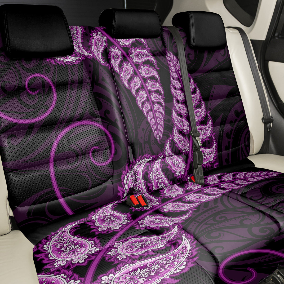 Purple New Zealand Paisley Silver Fern Back Car Seat Cover Aotearoa Maori LT14