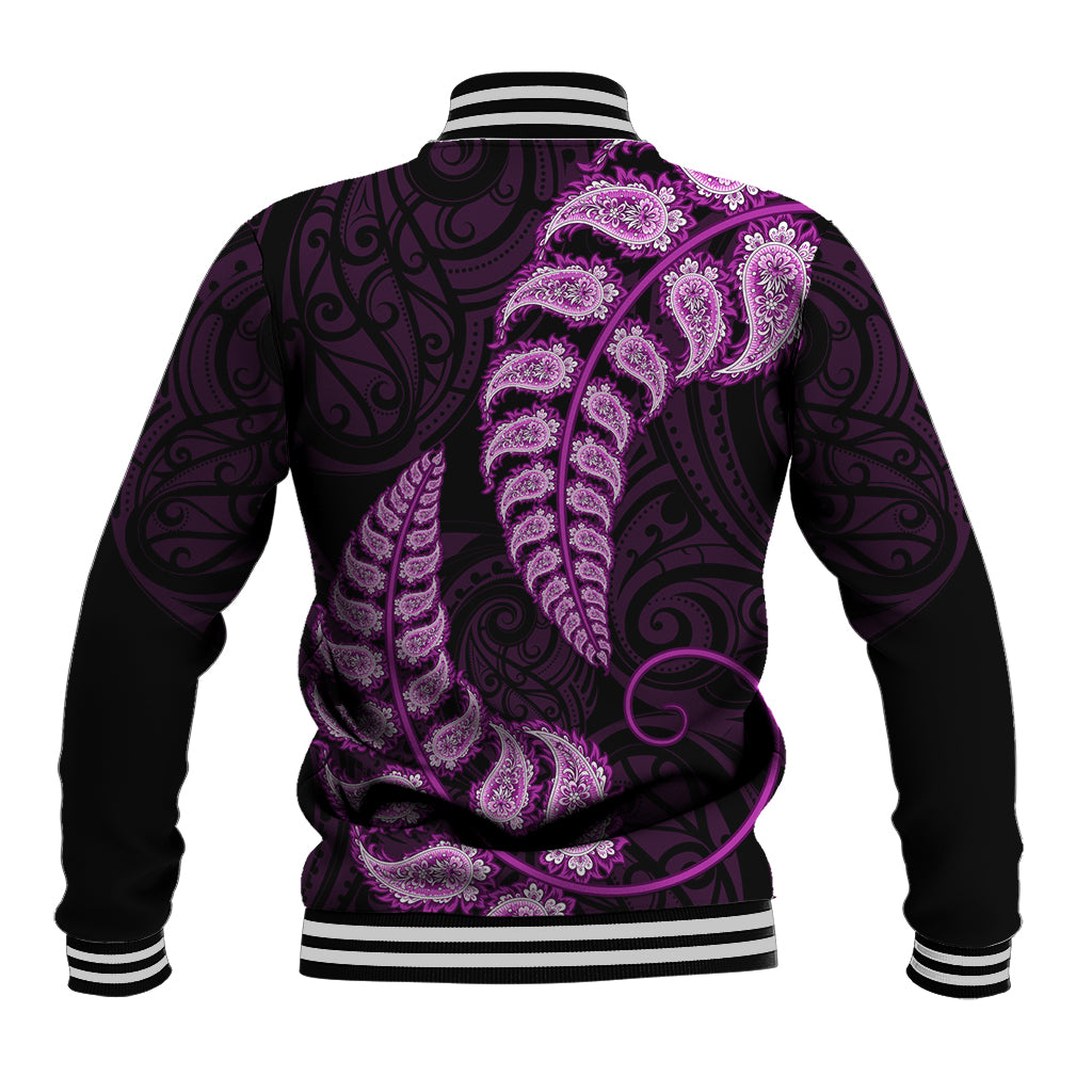 Purple New Zealand Paisley Silver Fern Baseball Jacket Aotearoa Maori - Vibe Hoodie Shop