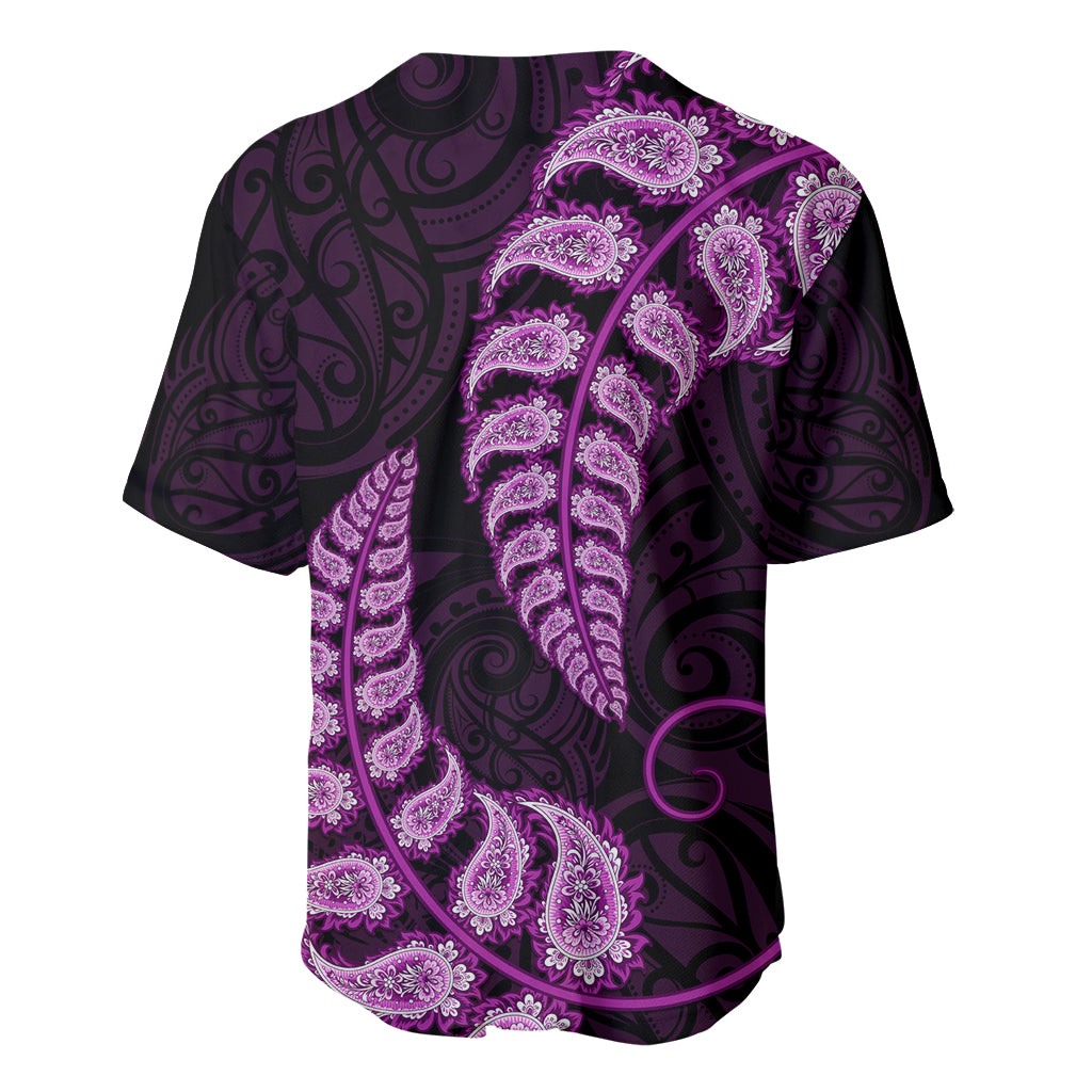 Purple New Zealand Paisley Silver Fern Baseball Jersey Aotearoa Maori - Vibe Hoodie Shop