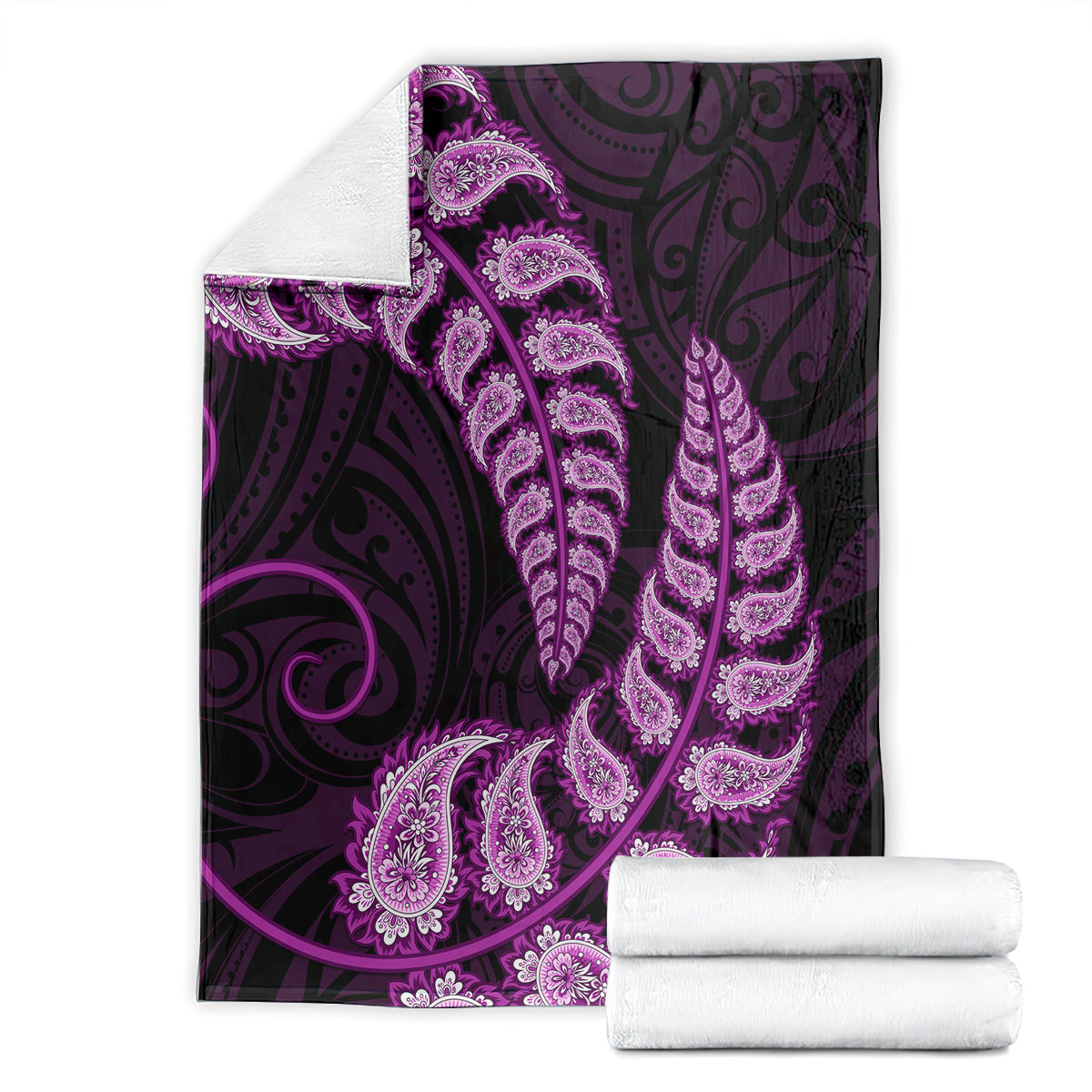 Purple New Zealand Paisley Silver Fern Blanket Aotearoa Maori - Vibe Hoodie Shop