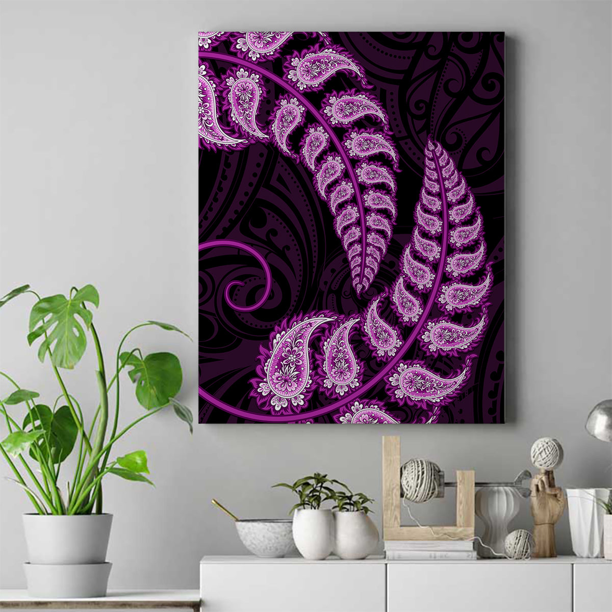 purple-new-zealand-paisley-silver-fern-canvas-wall-art-aotearoa-maori