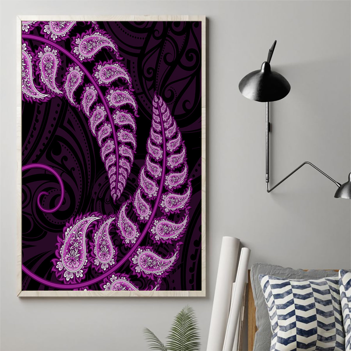 purple-new-zealand-paisley-silver-fern-canvas-wall-art-aotearoa-maori