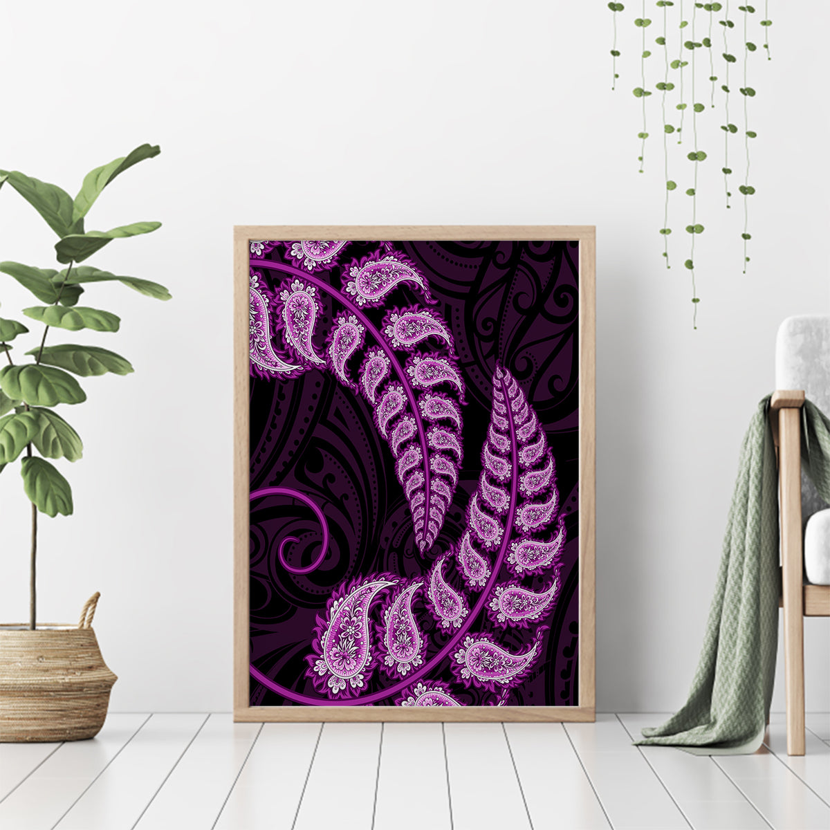 purple-new-zealand-paisley-silver-fern-canvas-wall-art-aotearoa-maori