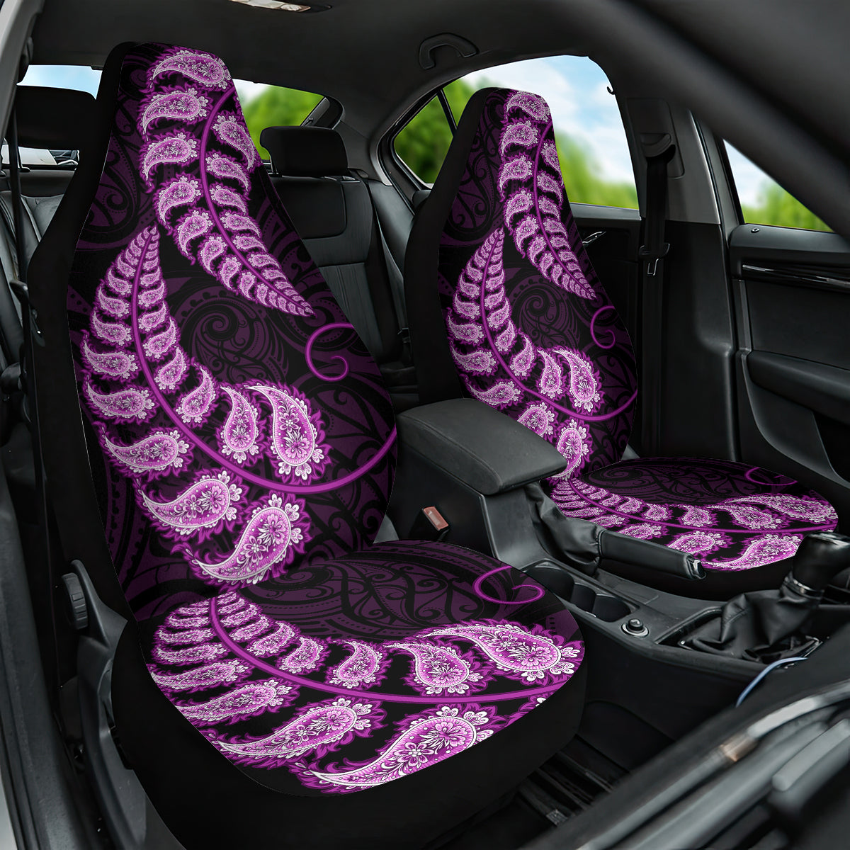 Purple New Zealand Paisley Silver Fern Car Seat Cover Aotearoa Maori - Vibe Hoodie Shop