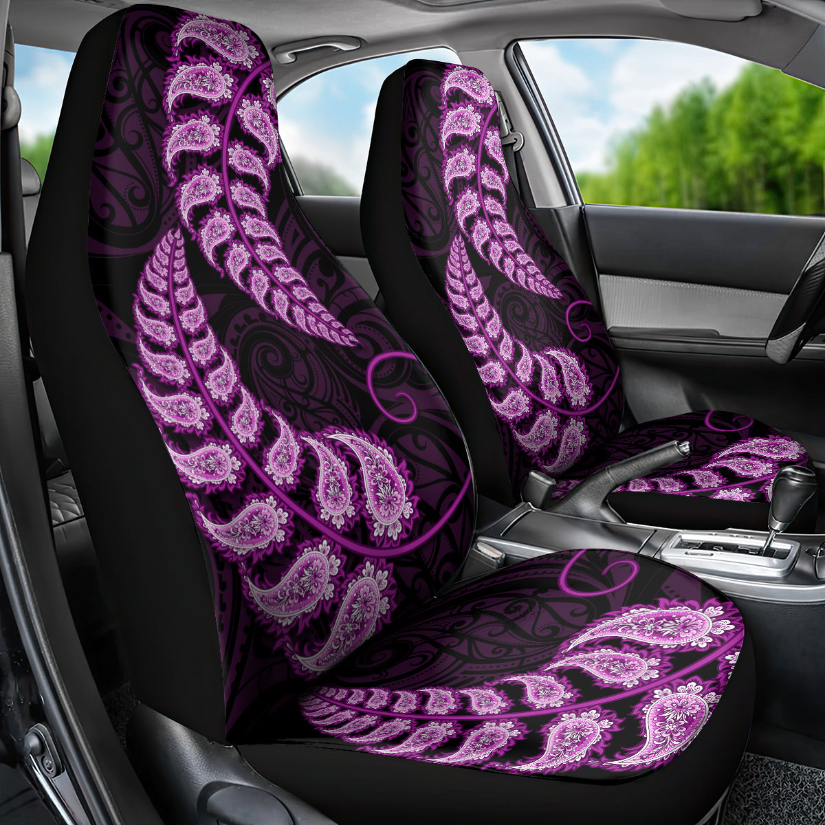 Purple New Zealand Paisley Silver Fern Car Seat Cover Aotearoa Maori - Vibe Hoodie Shop