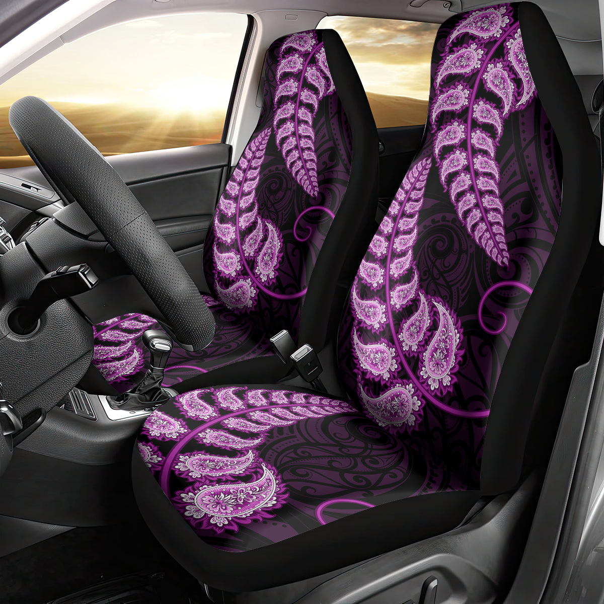 Purple New Zealand Paisley Silver Fern Car Seat Cover Aotearoa Maori - Vibe Hoodie Shop