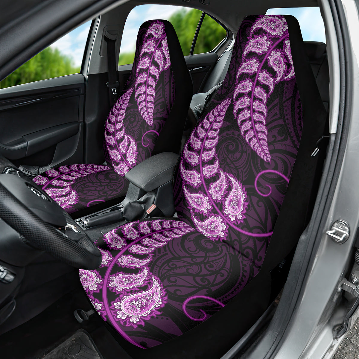 Purple New Zealand Paisley Silver Fern Car Seat Cover Aotearoa Maori - Vibe Hoodie Shop