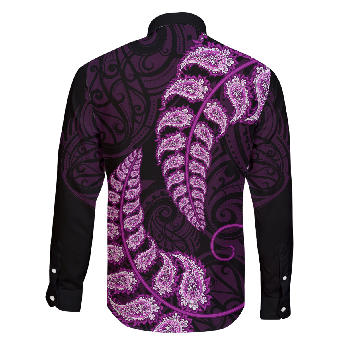 purple-new-zealand-paisley-silver-fern-family-matching-long-sleeve-bodycon-dress-and-hawaiian-shirt-aotearoa-maori