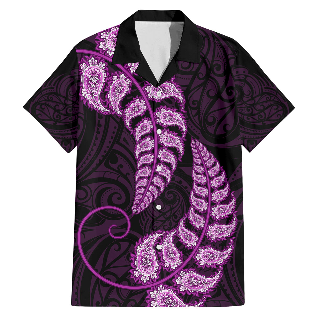 purple-new-zealand-paisley-silver-fern-family-matching-mermaid-dress-and-hawaiian-shirt-aotearoa-maori