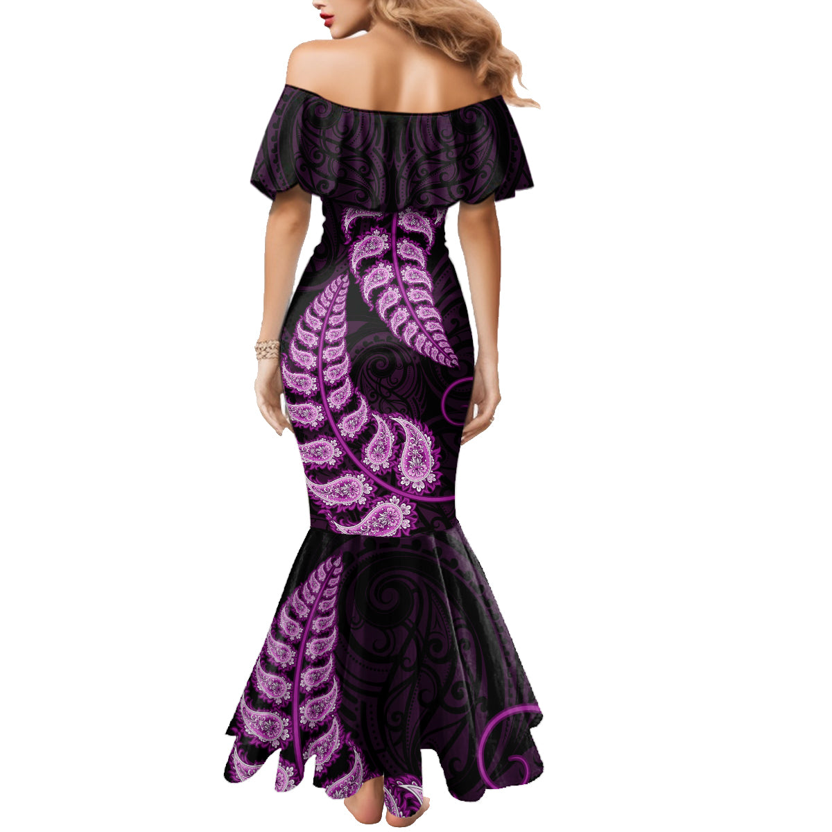 purple-new-zealand-paisley-silver-fern-family-matching-mermaid-dress-and-hawaiian-shirt-aotearoa-maori