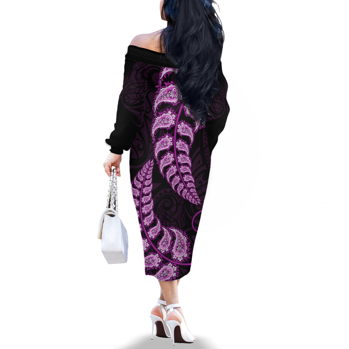 purple-new-zealand-paisley-silver-fern-family-matching-off-shoulder-long-sleeve-dress-and-hawaiian-shirt-aotearoa-maori