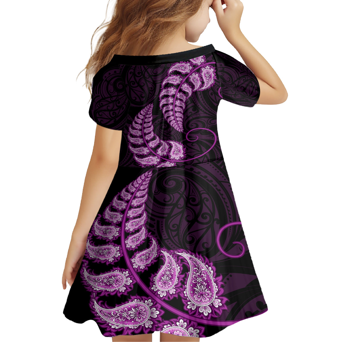 purple-new-zealand-paisley-silver-fern-family-matching-off-shoulder-short-dress-and-hawaiian-shirt-aotearoa-maori