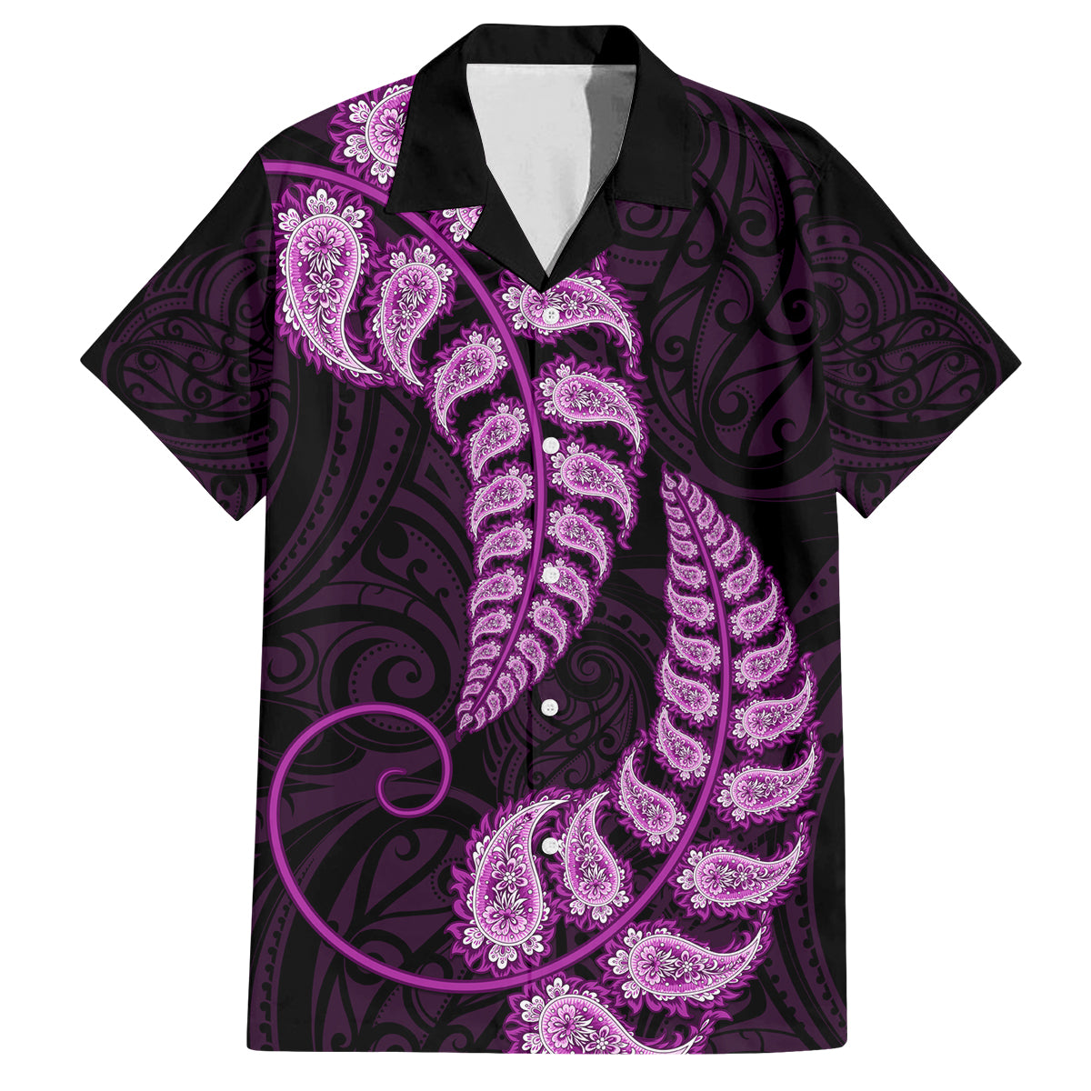 purple-new-zealand-paisley-silver-fern-family-matching-off-shoulder-short-dress-and-hawaiian-shirt-aotearoa-maori