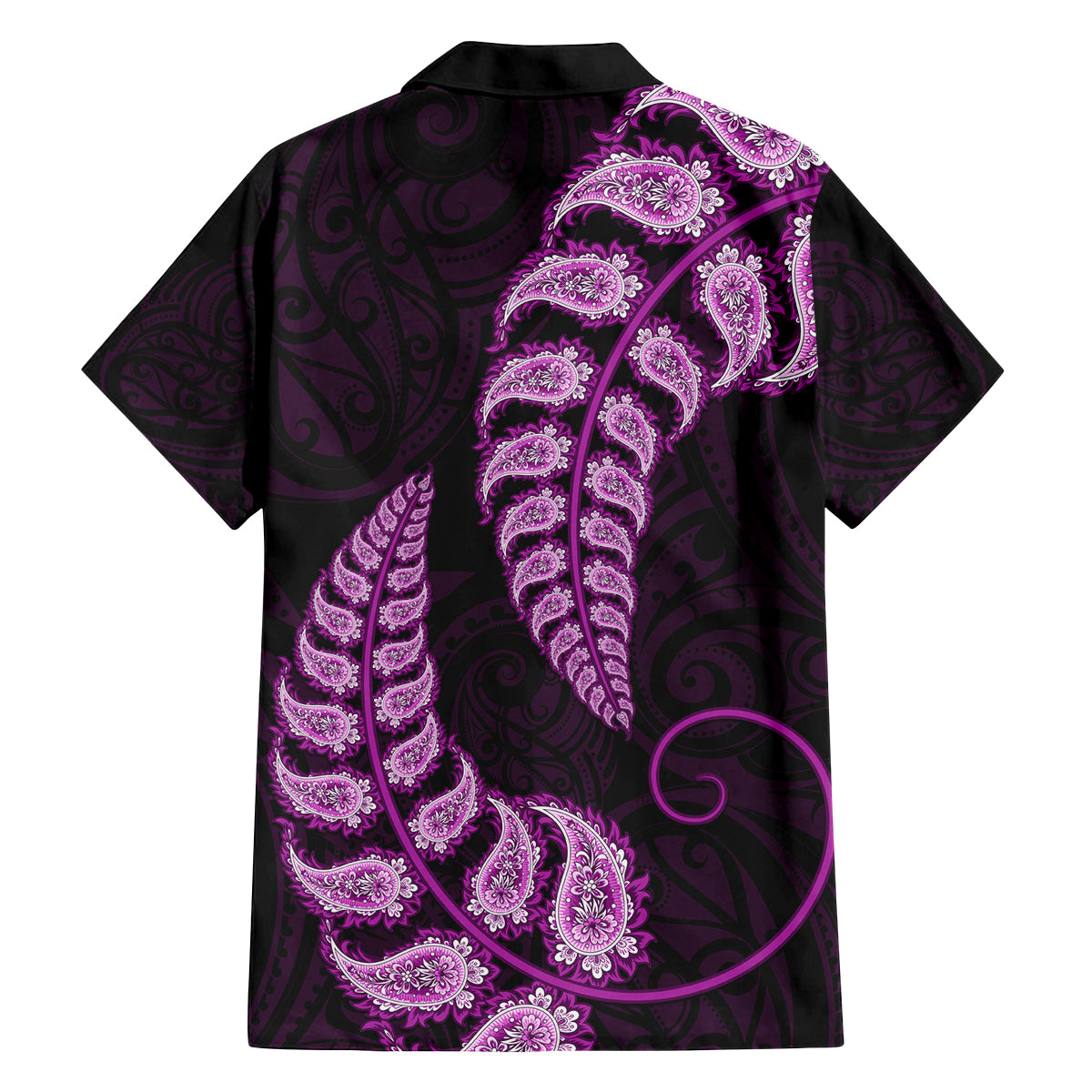 purple-new-zealand-paisley-silver-fern-family-matching-off-shoulder-short-dress-and-hawaiian-shirt-aotearoa-maori