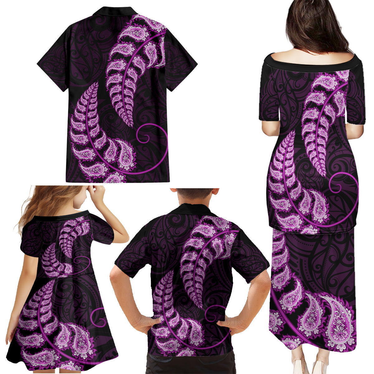 purple-new-zealand-paisley-silver-fern-family-matching-puletasi-dress-and-hawaiian-shirt-aotearoa-maori