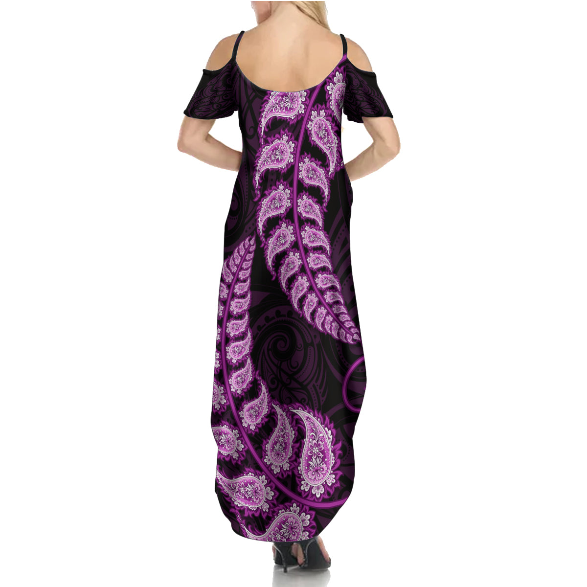 purple-new-zealand-paisley-silver-fern-family-matching-summer-maxi-dress-and-hawaiian-shirt-aotearoa-maori