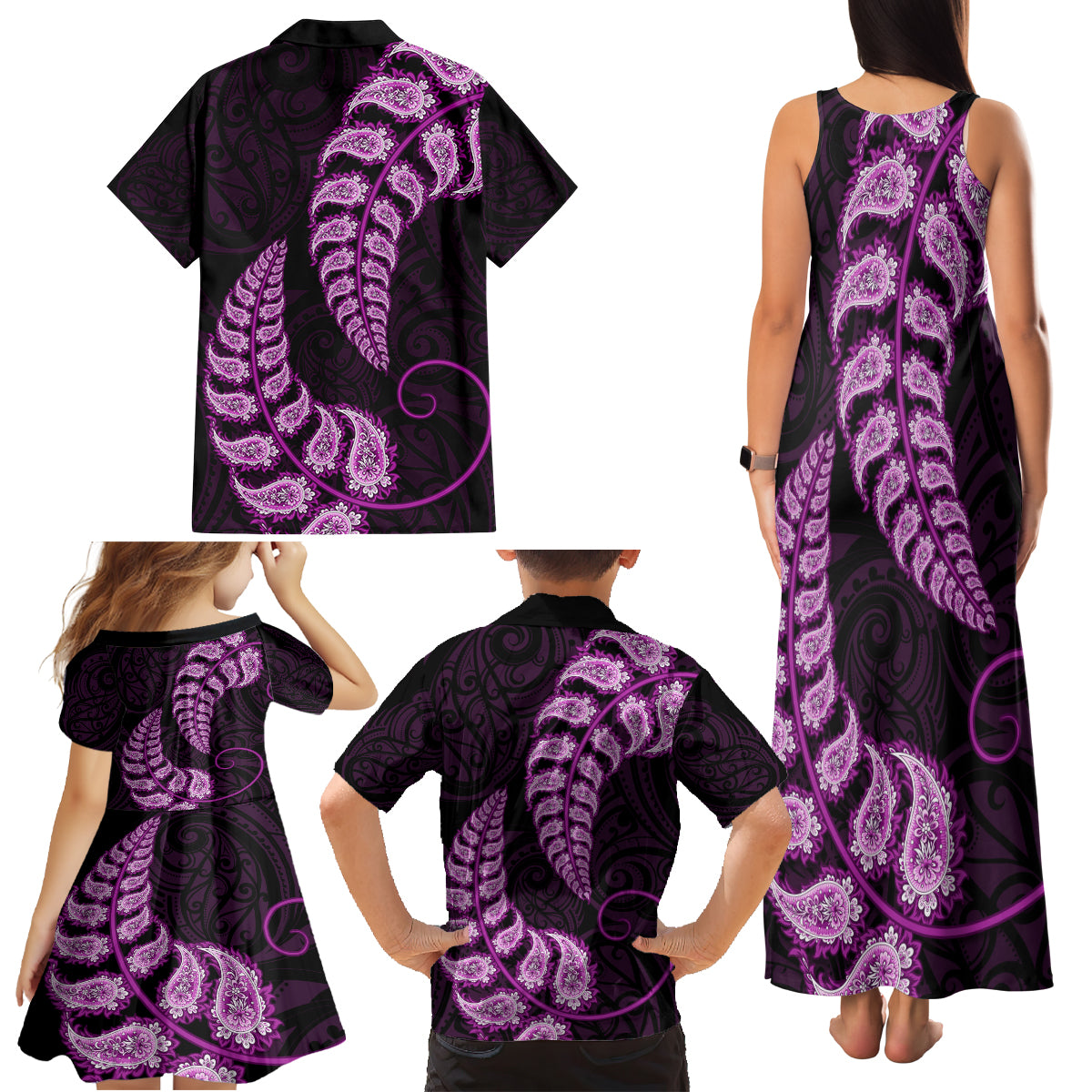 purple-new-zealand-paisley-silver-fern-family-matching-tank-maxi-dress-and-hawaiian-shirt-aotearoa-maori