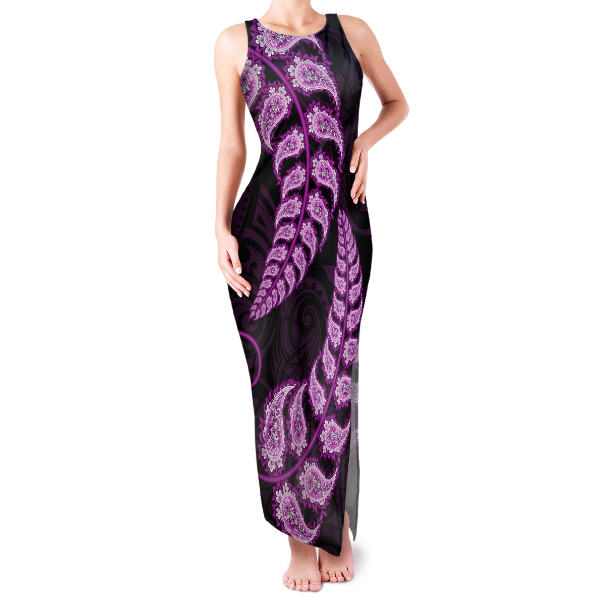 purple-new-zealand-paisley-silver-fern-family-matching-tank-maxi-dress-and-hawaiian-shirt-aotearoa-maori