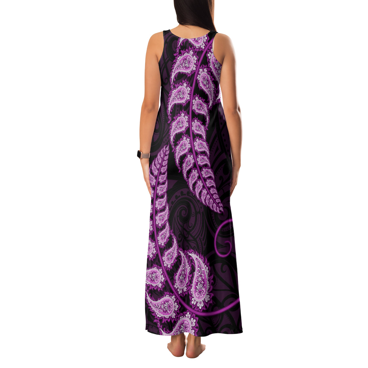 purple-new-zealand-paisley-silver-fern-family-matching-tank-maxi-dress-and-hawaiian-shirt-aotearoa-maori