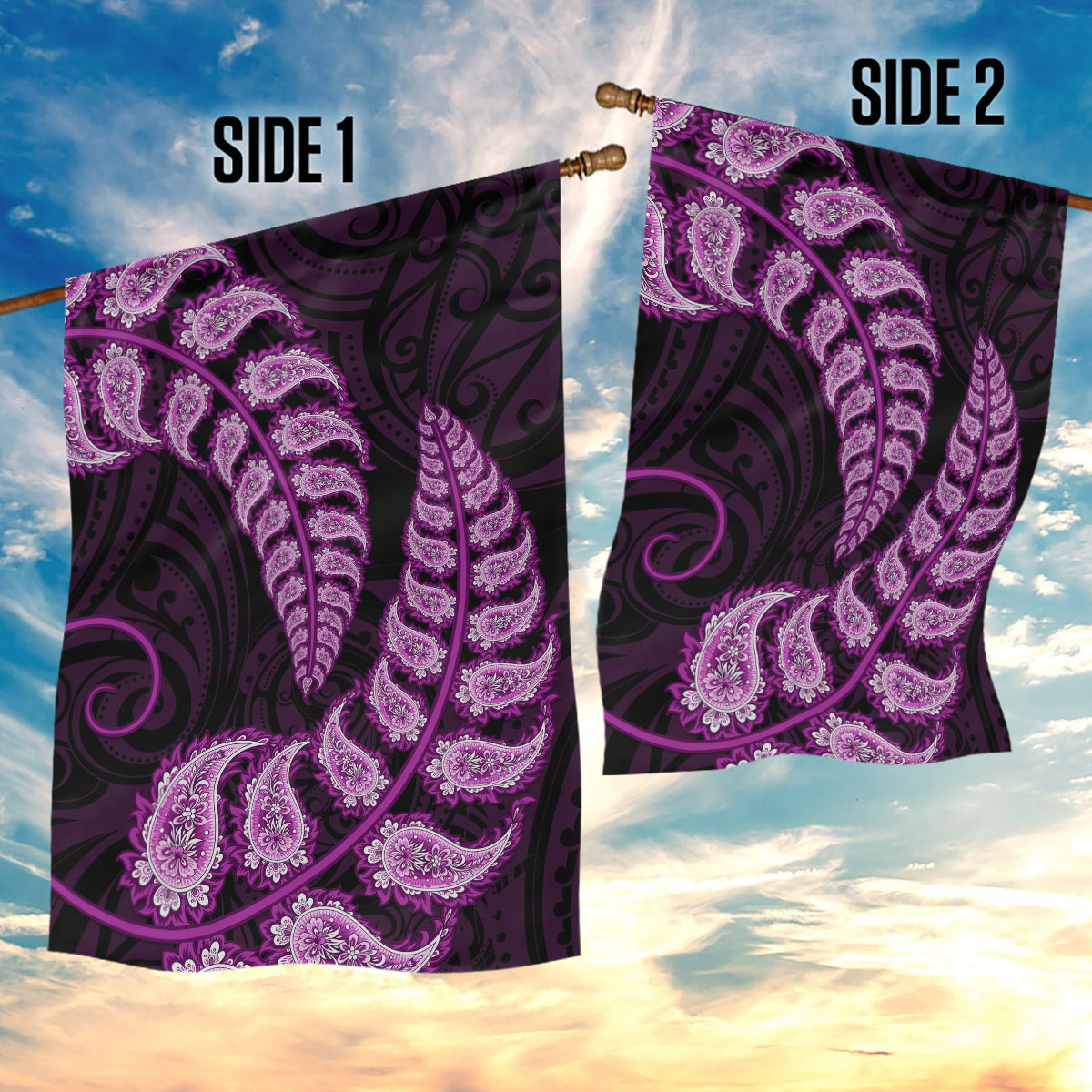 Purple New Zealand Paisley Silver Fern Garden Flag Aotearoa Maori - Vibe Hoodie Shop