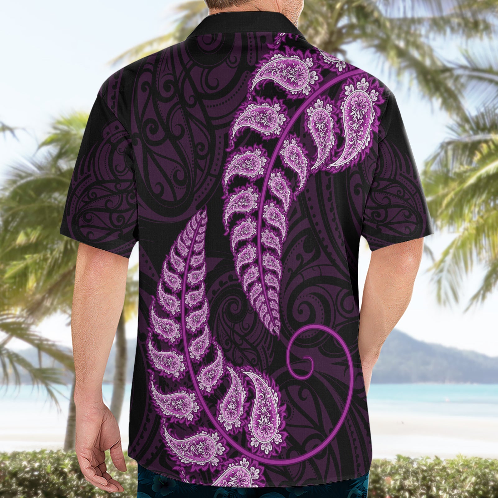 Purple New Zealand Paisley Silver Fern Hawaiian Shirt Aotearoa Maori - Vibe Hoodie Shop