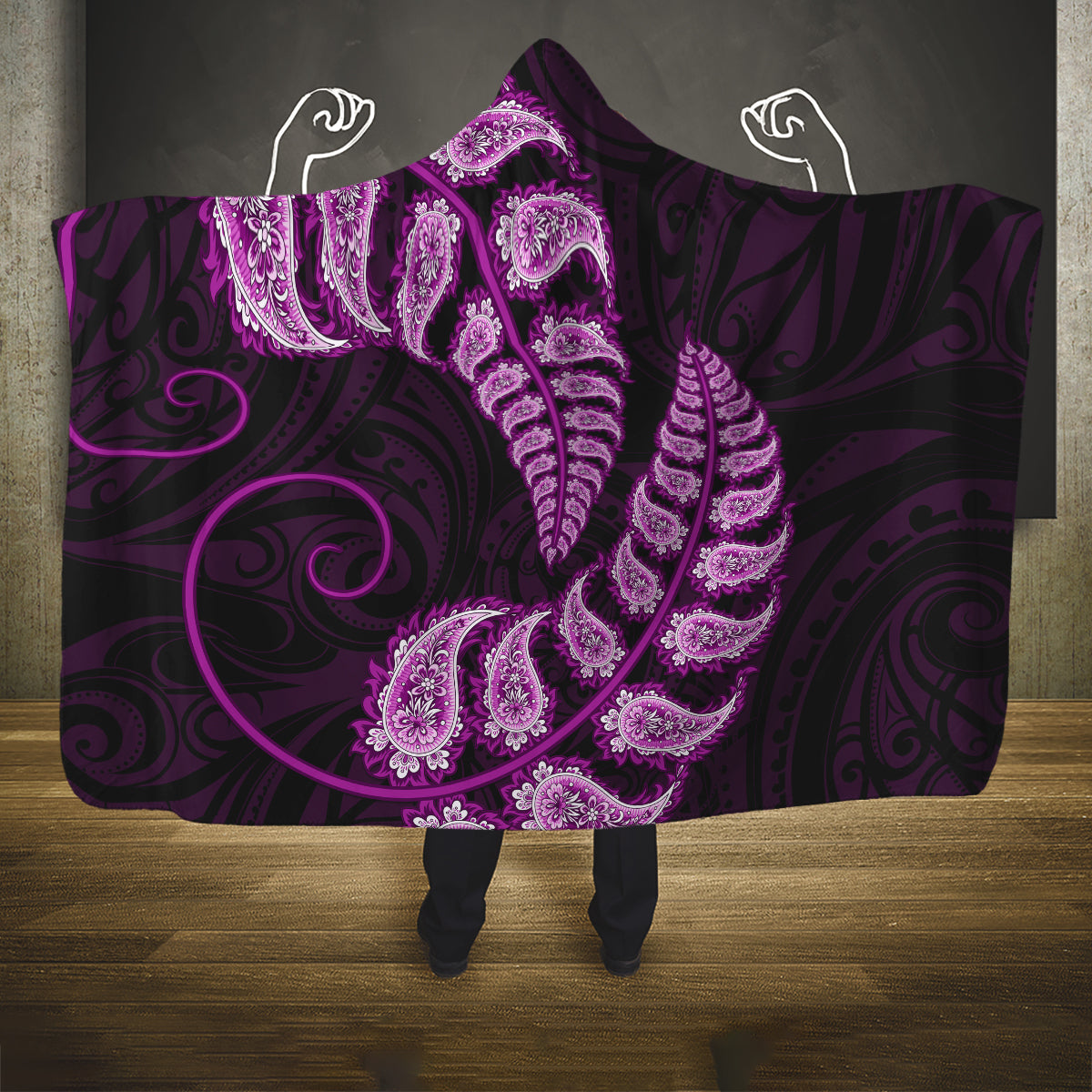 purple-new-zealand-paisley-silver-fern-hooded-blanket-aotearoa-maori