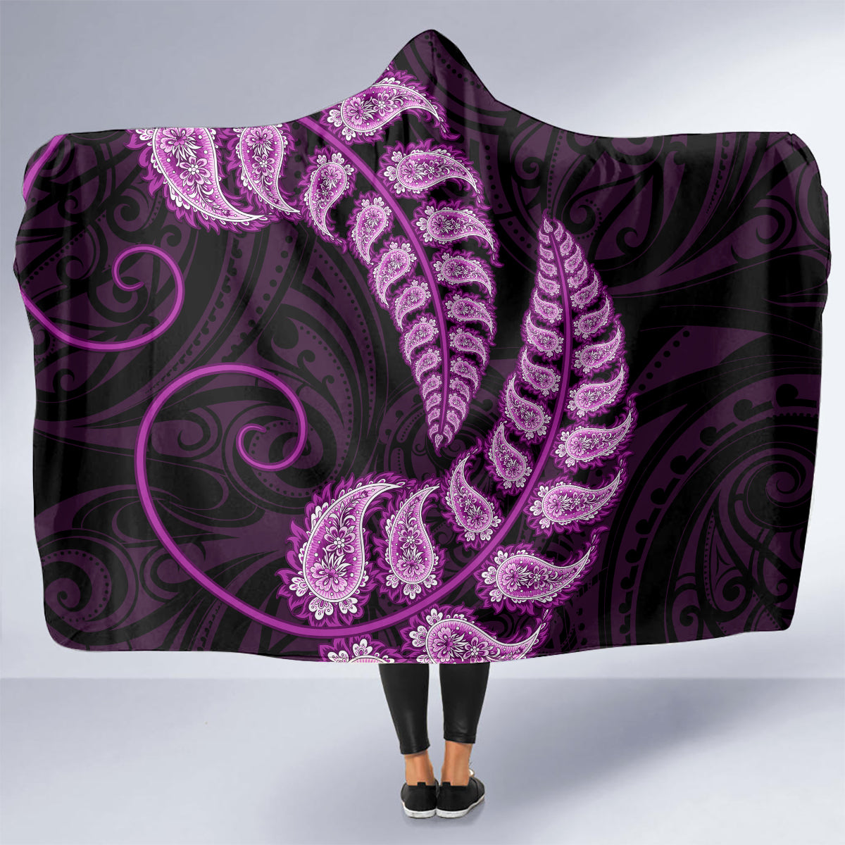 purple-new-zealand-paisley-silver-fern-hooded-blanket-aotearoa-maori