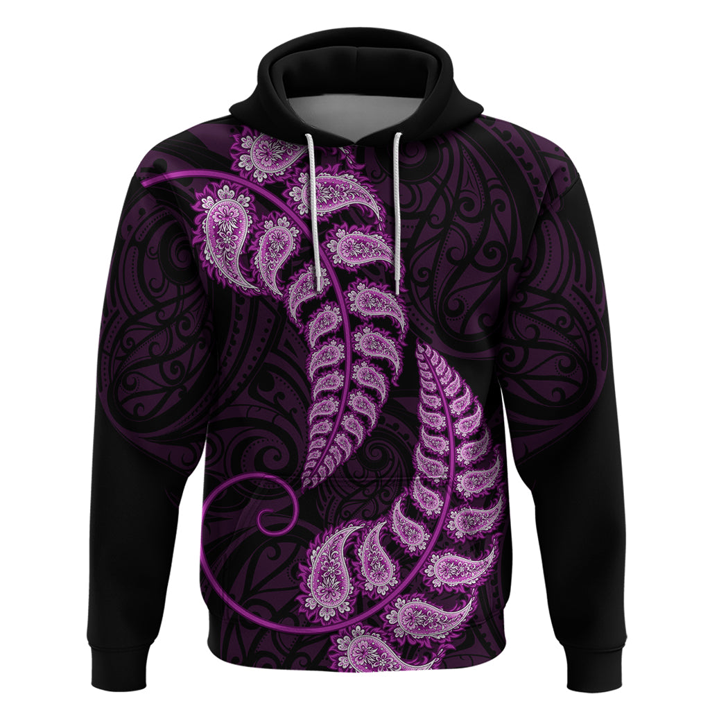 Purple New Zealand Paisley Silver Fern Hoodie Aotearoa Maori - Vibe Hoodie Shop