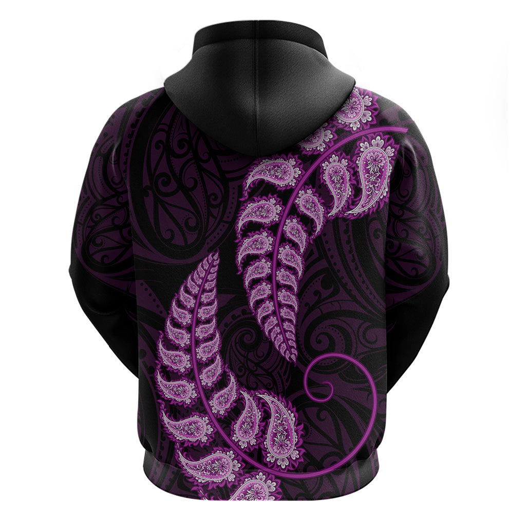 Purple New Zealand Paisley Silver Fern Hoodie Aotearoa Maori - Vibe Hoodie Shop