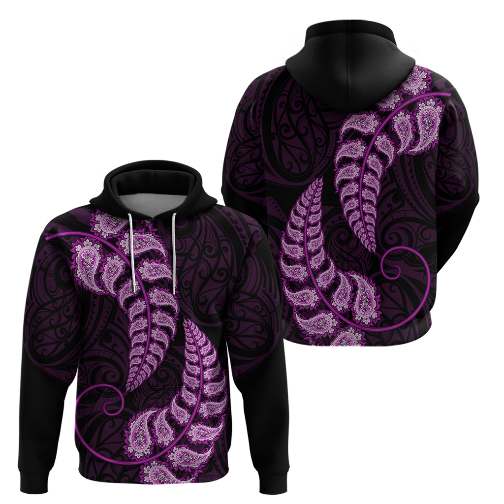 Purple New Zealand Paisley Silver Fern Hoodie Aotearoa Maori - Vibe Hoodie Shop