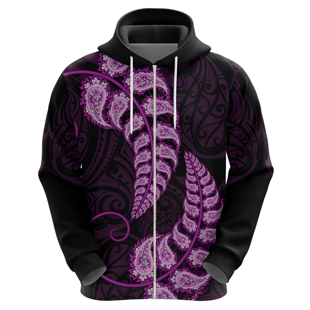 Purple New Zealand Paisley Silver Fern Hoodie Aotearoa Maori - Vibe Hoodie Shop