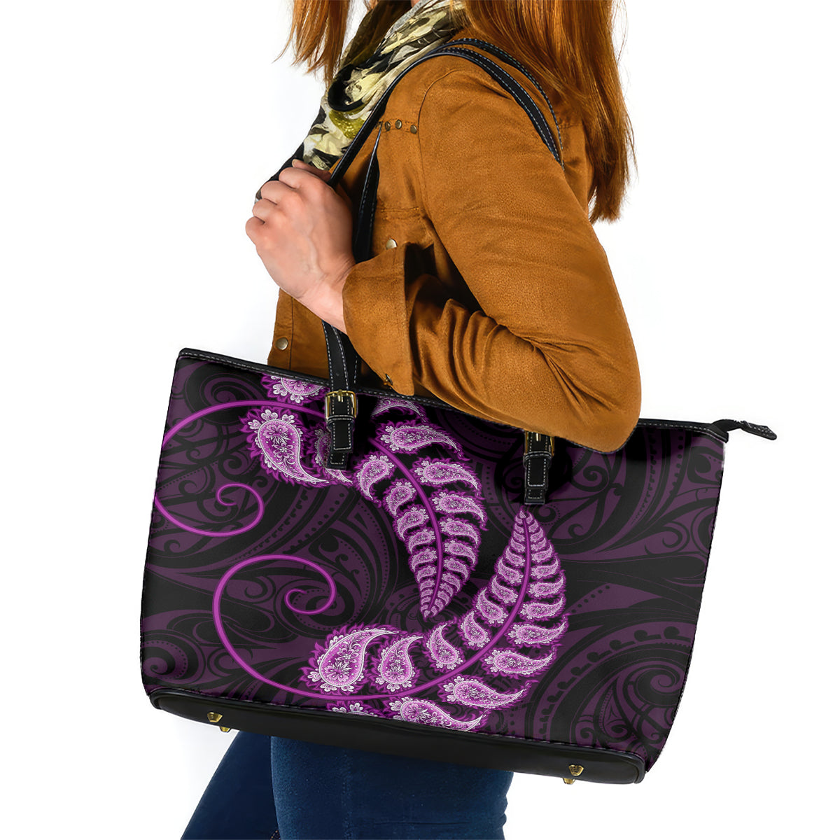 purple-new-zealand-paisley-silver-fern-leather-tote-bag-aotearoa-maori