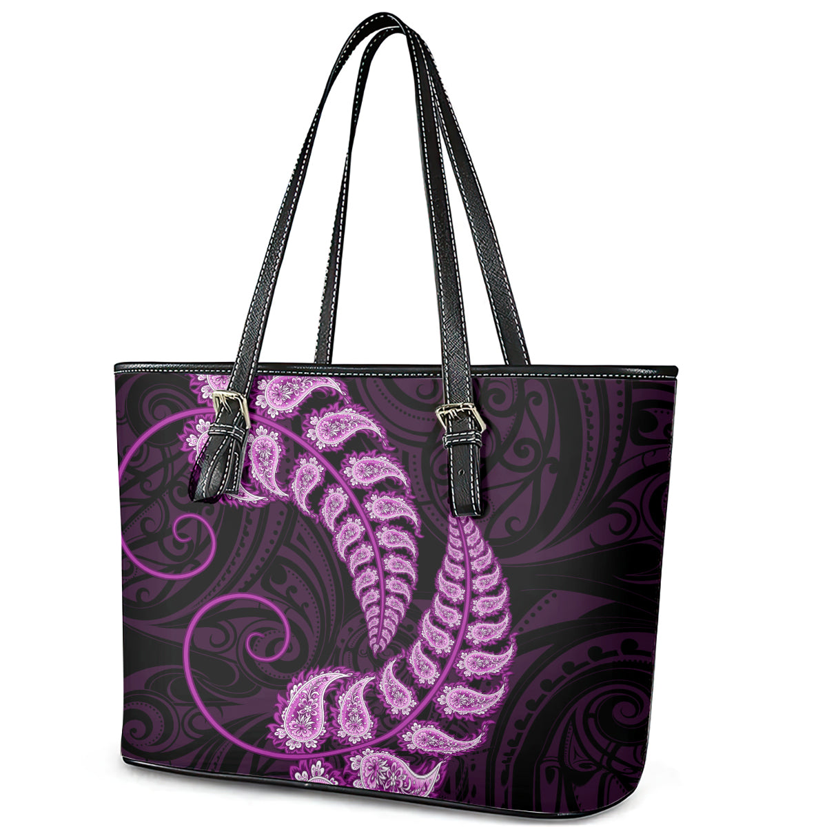 purple-new-zealand-paisley-silver-fern-leather-tote-bag-aotearoa-maori