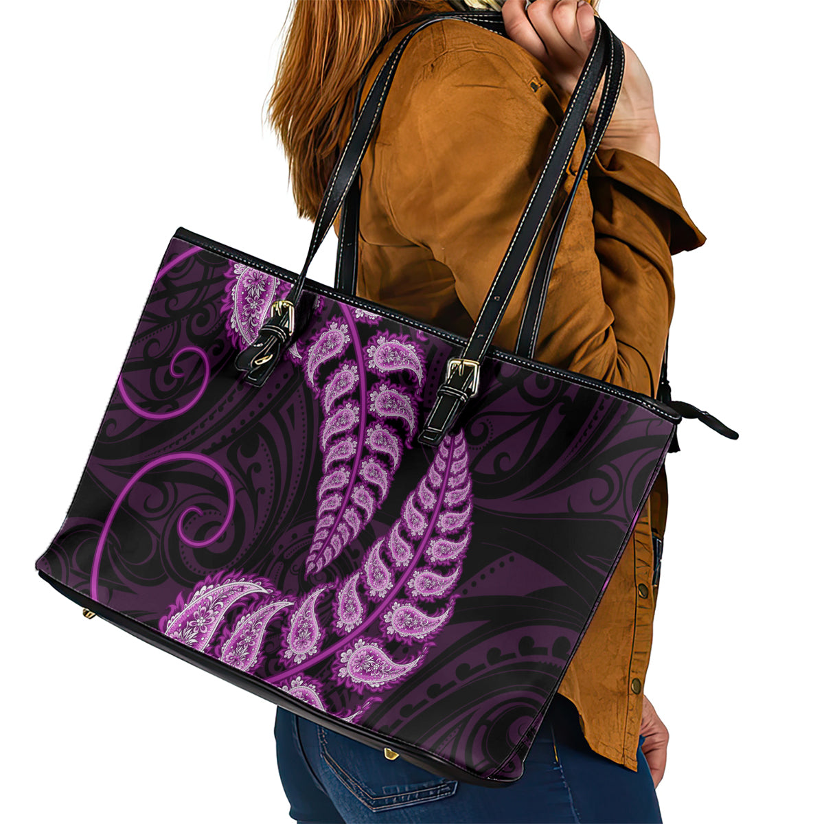 purple-new-zealand-paisley-silver-fern-leather-tote-bag-aotearoa-maori