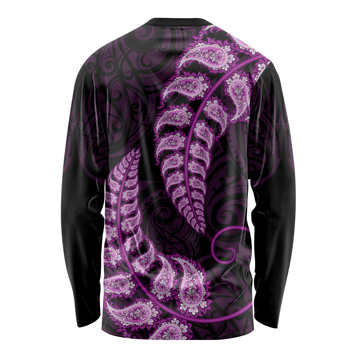 Purple New Zealand Paisley Silver Fern Long Sleeve Shirt Aotearoa Maori - Vibe Hoodie Shop