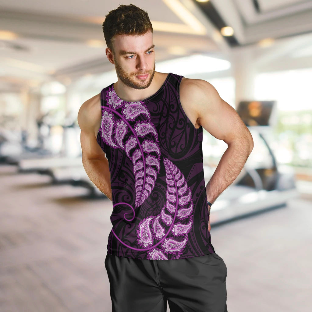 Purple New Zealand Paisley Silver Fern Men Tank Top Aotearoa Maori - Vibe Hoodie Shop