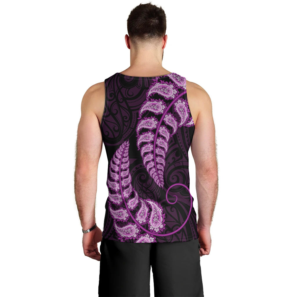 Purple New Zealand Paisley Silver Fern Men Tank Top Aotearoa Maori - Vibe Hoodie Shop