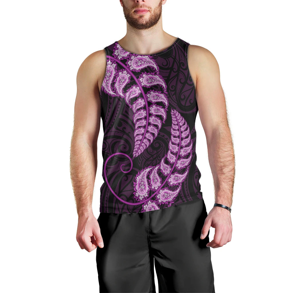 Purple New Zealand Paisley Silver Fern Men Tank Top Aotearoa Maori - Vibe Hoodie Shop