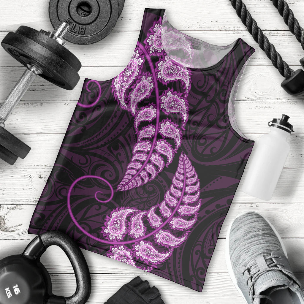 Purple New Zealand Paisley Silver Fern Men Tank Top Aotearoa Maori - Vibe Hoodie Shop