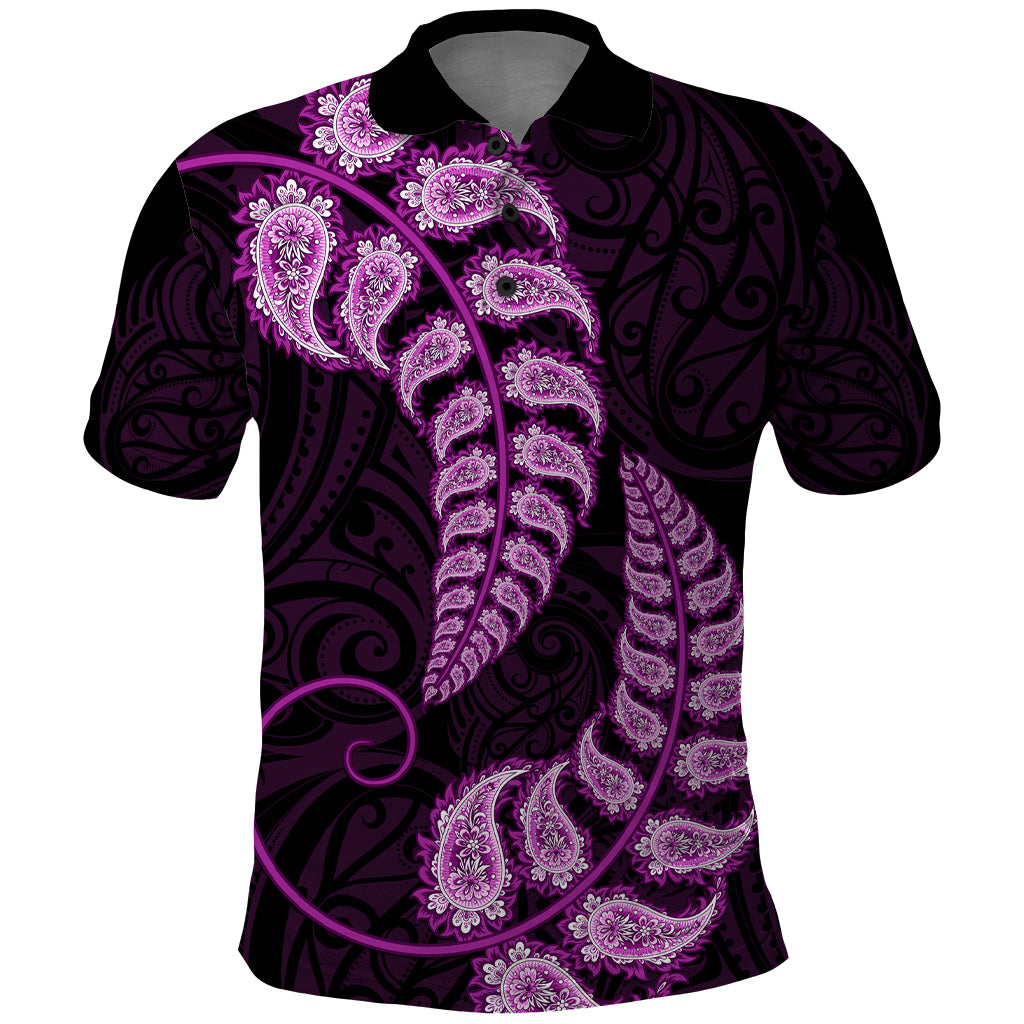 Purple New Zealand Paisley Silver Fern Polo Shirt Aotearoa Maori - Vibe Hoodie Shop