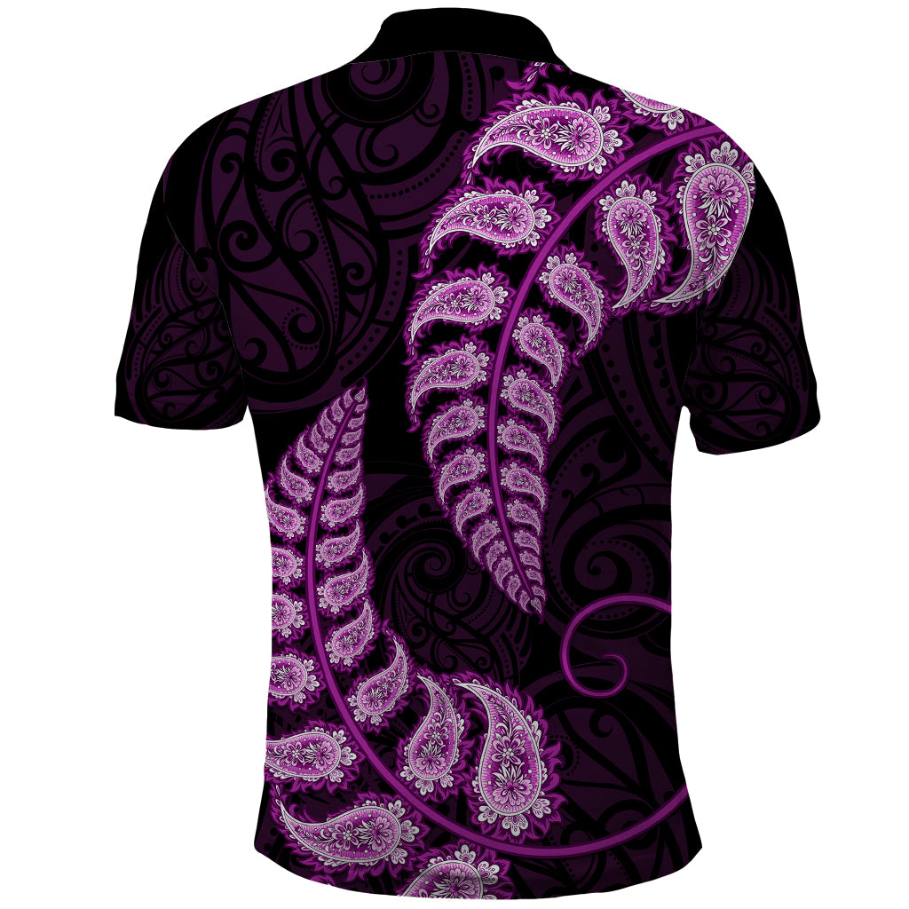 Purple New Zealand Paisley Silver Fern Polo Shirt Aotearoa Maori - Vibe Hoodie Shop