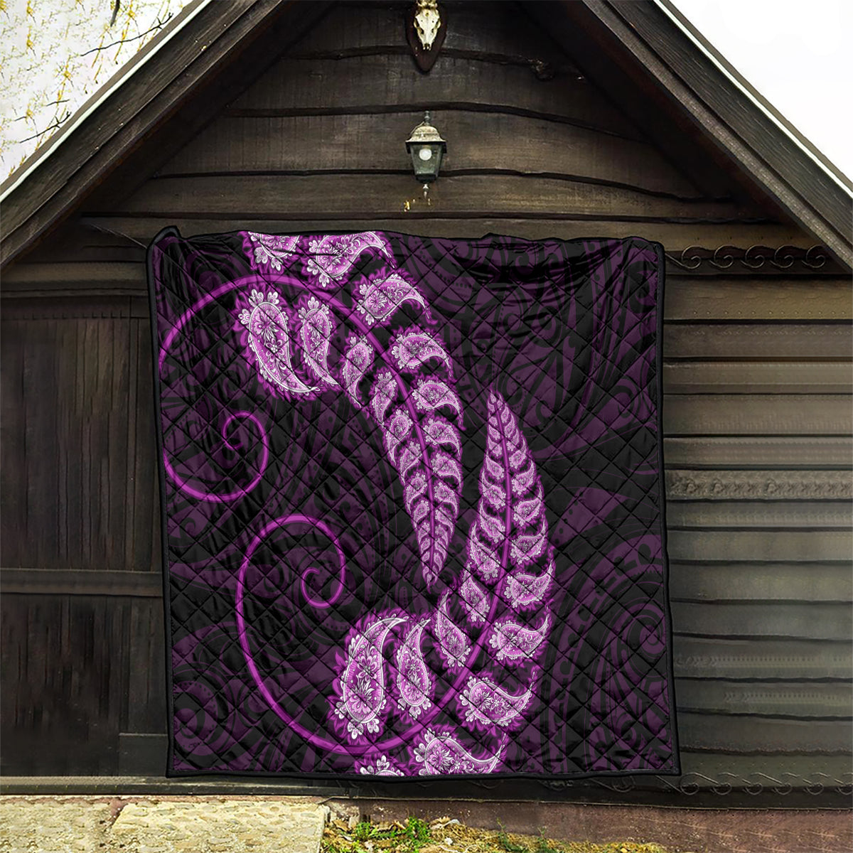 Purple New Zealand Paisley Silver Fern Quilt Aotearoa Maori - Vibe Hoodie Shop