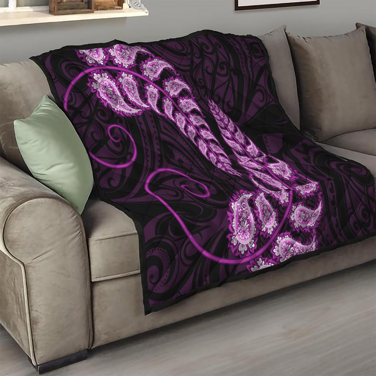 Purple New Zealand Paisley Silver Fern Quilt Aotearoa Maori - Vibe Hoodie Shop