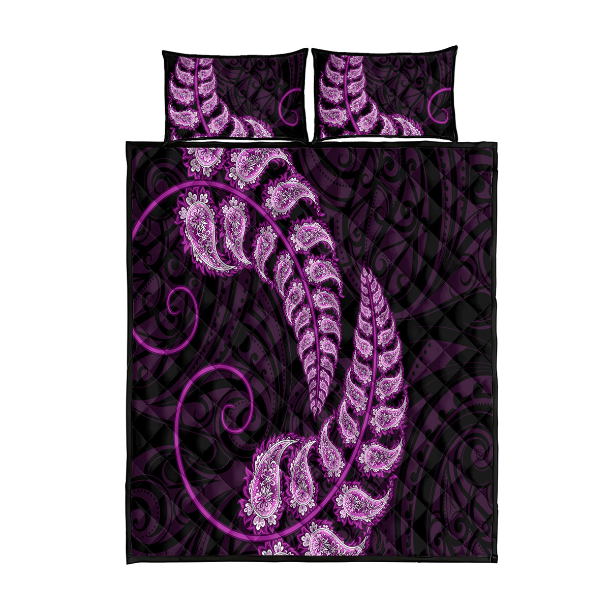 Purple New Zealand Paisley Silver Fern Quilt Bed Set Aotearoa Maori - Vibe Hoodie Shop