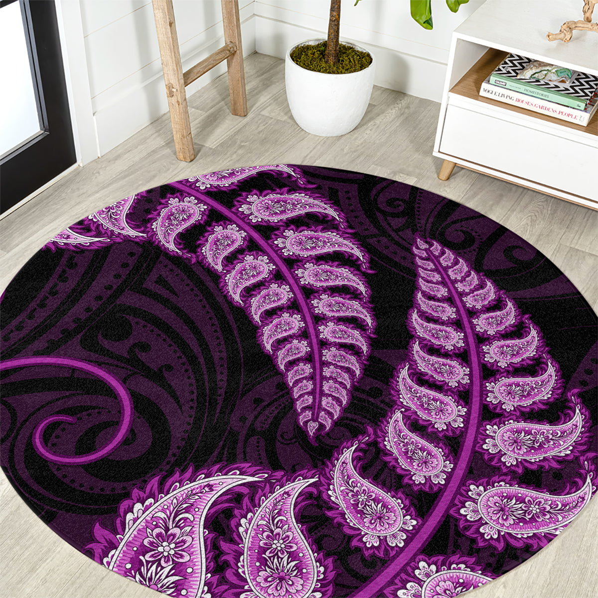 purple-new-zealand-paisley-silver-fern-round-carpet-aotearoa-maori