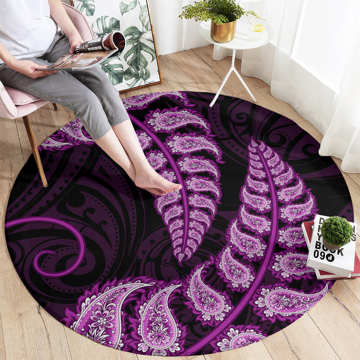 purple-new-zealand-paisley-silver-fern-round-carpet-aotearoa-maori