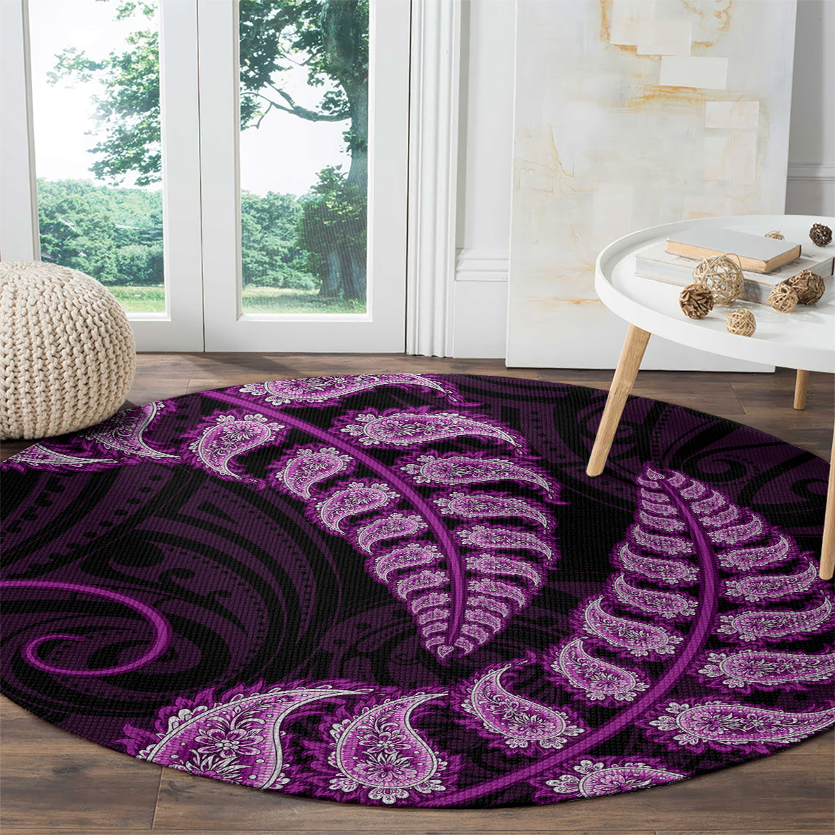 purple-new-zealand-paisley-silver-fern-round-carpet-aotearoa-maori