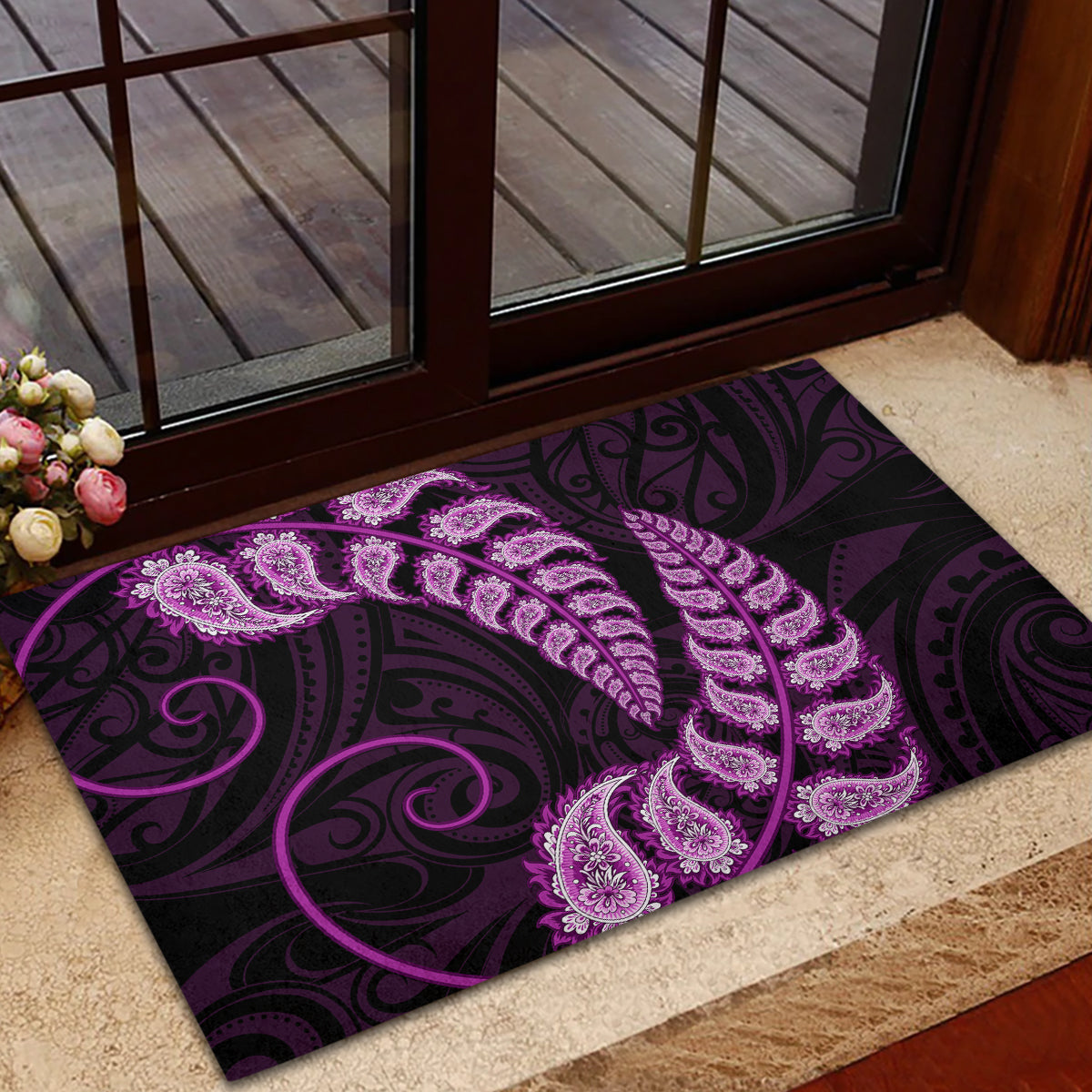 purple-new-zealand-paisley-silver-fern-rubber-doormat-aotearoa-maori