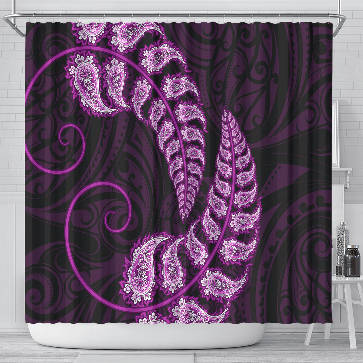 purple-new-zealand-paisley-silver-fern-shower-curtain-aotearoa-maori