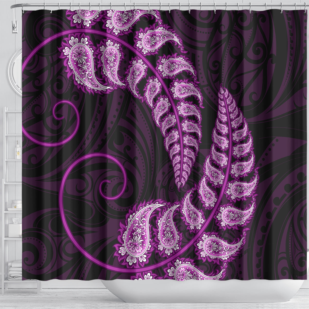 purple-new-zealand-paisley-silver-fern-shower-curtain-aotearoa-maori